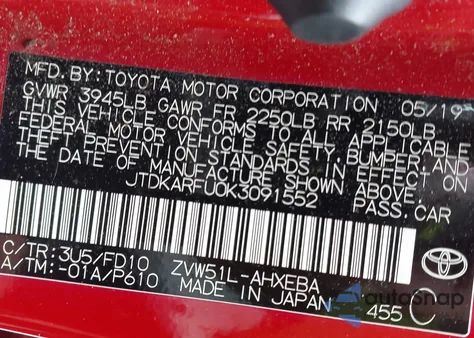 2019 Toyota Prius Le z USA, uszkodzony, nr VIN JTDKARFU0K3091552